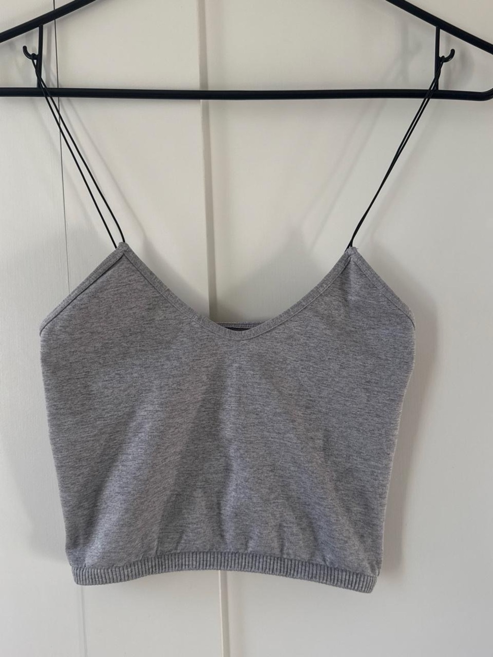 Free People Grey V-Neck Spaghetti Strap Crop Tank